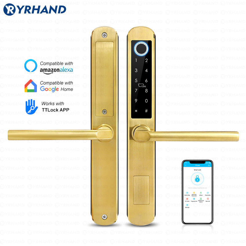 Glass Door Hinge - IP66 ทองสแตนเลสกระจกบานเลื่อนสมาร์ทล็อค Ttlock App กับ Google