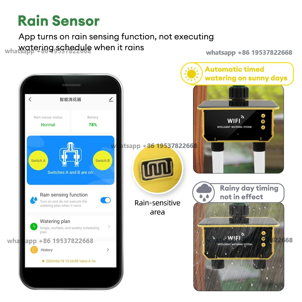 Timer Dual Outlet - ตัวควบคุมระบบน้ำหยดอัตโนมัติแบบ WiFi พลังงานแสงอาทิตย์ พร้อมวาล์วน้ำคู่ 2 ช่อง