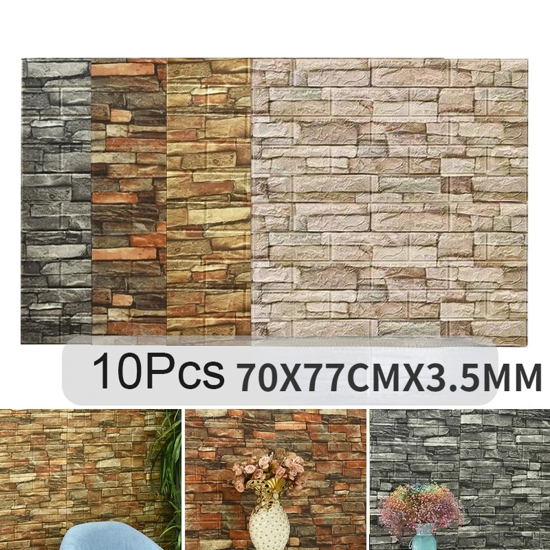 Pvc Panel Background - วอลเปเปอร์ติดผนัง3D วอลเปเปอร์ติดสติ๊กเกอร์ติดผนังอิฐกันน้ำ10ชิ้นมีกาวในตัวสำหรับห้องเด็กห้องนั่งเล่นพื้นหลังแบบ DIY